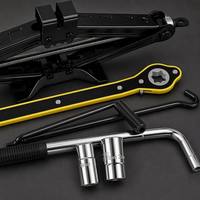 Cric ciseaux mécanique manuel 2 tonnes avec clé à cliquet pour SUV, berline, monospace – Kit d'urgence pour réparation de pneus