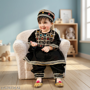 Conjunto de Ropa Floral Afgana Kuchi para Niñas, Vestido y Pantalones Tradicionales Bordados, Atuendo Étnico Infantil para Uso Diario, ODM - Product Image 2