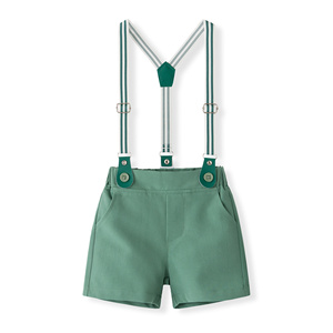 Catpapa Vente en gros Ensemble 3 pièces pour bébé : Barboteuse, short à bretelles et nœud papillon, tenue de cérémonie pour baptême - Product Image 5