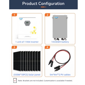 Système d'énergie solaire complet hors réseau 11 kW avec batterie 15 kWh, double MPPT, pour usage domestique, 10 panneaux solaires 550 W, montage sur toit - Product Image 3