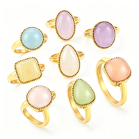 Bague géométrique classique en pierre naturelle plaquée or 18 carats de haute qualité, étanche, pour femme, en acier inoxydable, bijou tendance, cadeau