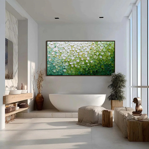 Textured Abstract Green White Impasto Landscape <b>Painting</b> Canvas Art With <b>Frame</b> Contemporary Wall Decor Indoor Use - Product Image 1