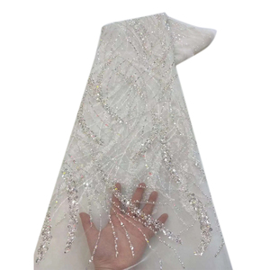 Ni. ai mới nhất đính cườm ren lưới với sequins chất lượng tốt vải lấp lánh sáng bóng sang trọng vải cho phụ nữ bên váy - Product Image 4