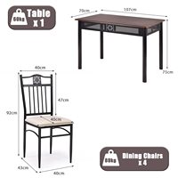 5-teiliges Vielseitiges Rundes Holz-Esstisch-Set mit 4 Stühlen für Zuhause, Küche, Outdoor, Landhaus, Flur oder Apartment-Bar