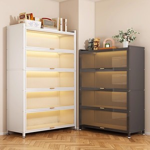 Armadio in Acciaio con Porta a Ribalta Trasparente, Credenza in Metallo Antipolvere, Organizzatore per Cucina, Soggiorno e Sala da Pranzo - Product Image 5