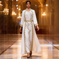 Robe musulmane pour femmes, robe abaya blanche à paillettes, mode arabe, robe de Dubaï, élégante, polyester, manches longues