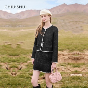 Nuovo inverno <span class=keywords><strong>donna</strong></span> nero stile profumato giacca gilet abito al ginocchio due pezzi Set compreso Top - Product Image 1