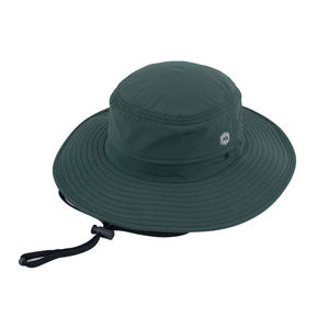 Venta al por mayor 100% de poliéster de viaje al aire libre sombreros de cubo Casual Gorra lisa verde oscuro Boonie sombrero de pesca de ala ancha Gorras de cuerda - Product Image 1