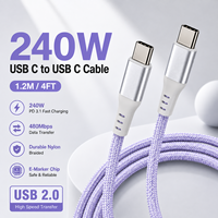 Câble USB-C vers USB-C 240W PD à charge rapide, 1,2 m, 5A, tressé en nylon, USB 2.0, acceptation des petites commandes OEM/ODM