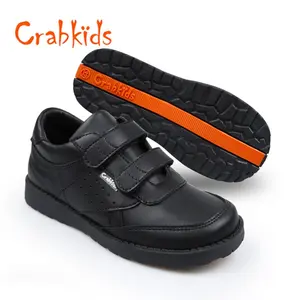 Crabkids Factory Product Black Pure Leather School Shoes Children Shoes High Quality Kids Shoes For School