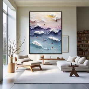 Peinture texturée, grande peinture verticale colorée moderne, art mural abstrait texturé 3D bleu et violet, décoration murale pour la maison et la galerie - Product Image 1