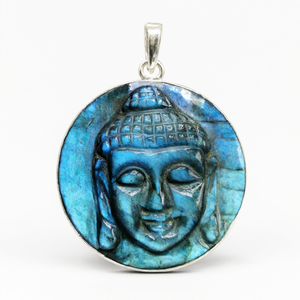 Pendentif Bouddha en labradorite chatoyante en argent allemand - bijoux en cristal/pierre précieuse pour la fête des mères - Product Image 2