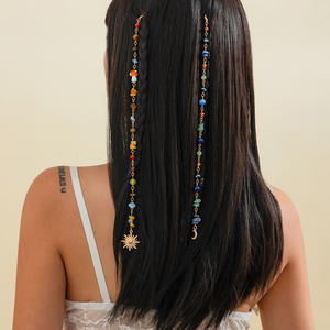 Bijoux pompon tressé chaîne de cheveux Multiple Turquoise cristal <span class=keywords><strong>gravier</strong></span> dreadlocks cheveux accessoires mode coiffure <span class=keywords><strong>pour</strong></span> femmes - Product Image 2
