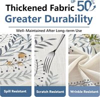 Taplak Meja Laolitou Spring Heavy Duty Katun Linen Anti Air Anti Kusut Gaya Farmhouse Rustic Biru Bordir Daun Pakis dengan Rumbai