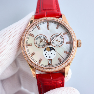 Montre élégante à cadran serti de diamants de couleur rouge héme, mouvement automatique avec grand calendrier annuel, idéale pour les soirées cocktails - Product Image 1