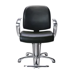 Sillón de muebles de peluquería de gama alta puede girar y levantar silla de barbero de metal negro de acero inoxidable