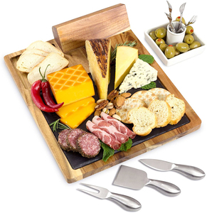 Nouvel ensemble de planches <span class=keywords><strong>à</strong></span> <span class=keywords><strong>fromage</strong></span> en <span class=keywords><strong>ardoise</strong></span> OEM, 10 pièces, comprenant 4 outils <span class=keywords><strong>à</strong></span> <span class=keywords><strong>fromage</strong></span> en acier inoxydable, plateau de service en acacia de qualité supérieure avec planche en <span class=keywords><strong>ardoise</strong></span> - Product Image 3