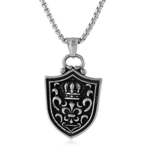 Yunnique – collier avec pendentif bouclier en acier inoxydable, avec couronne et motif Fleur De Lis, bijoux de mode unisexes - Product Image 1