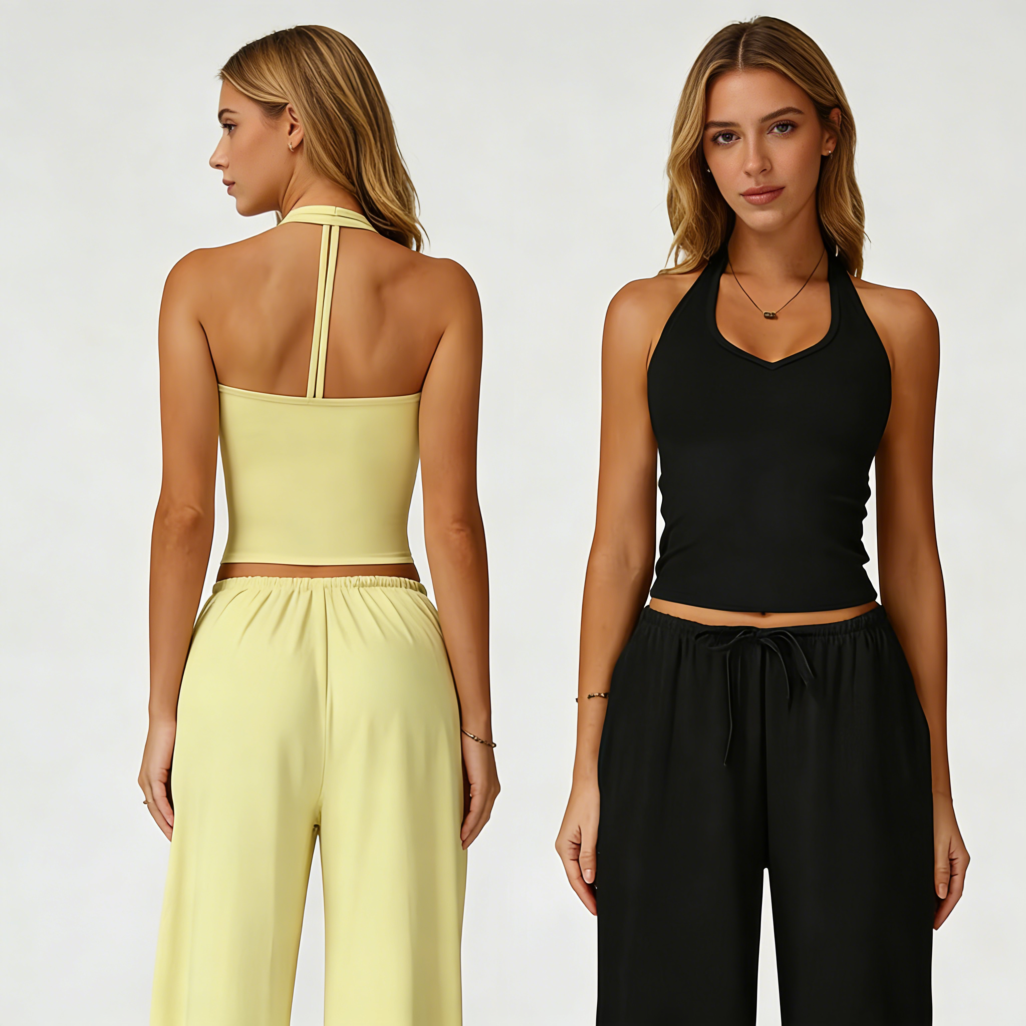 Custom Women's Gym Activewear 2-Pc Set T-Line Tank Top Drawstring Loose Pants Quick Dry Tennis Running Breathable Front/Waist