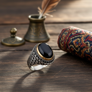 Onyx Stone Authentic Oval <b>Ring</b> Ottoman Style <b>Silver</b> <b>Men</b> <b>Ring</b> 925 <b>Silver</b> Handmade Jewelry for <b>Men</b> - Product Image 3