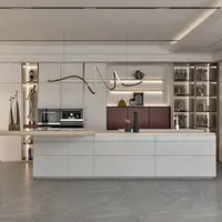 Moderne Luxus griff lose Küchenmöbel Smooth Finshes Island Design Edelstahl Küchen schrank Weiß