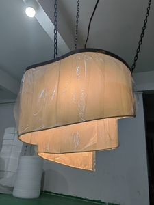 Lampadario in Tessuto Stile Wabi-Sabi Zen JYLIGHTING, Lampada a Sospensione LED Artigianale in Lino, Lampada Decorativa Ovale per Ristorante, Sala e Casa - Product Image 6