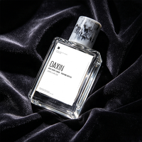 Bouteille de parfum vide en verre transparent de 100 ml avec étiquette personnalisée, paroi épaisse, épaule plate, forme rectangulaire carrée, avec bouchon en marbre