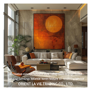 2024 AI concepto creativo estilo moderno sala de estar pinturas colgantes en tonos naranjas equilibrio tonos textura 3D muebles para el hogar - Product Image 6