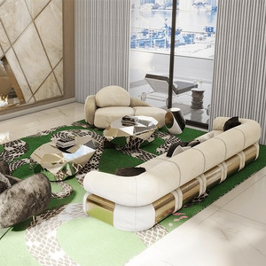 Prix d'usine Élégant <span class=keywords><strong>canapé</strong></span> en velours modulaire de luxe en acier inoxydable doré Accents Dernière conception pour la maison - Product Image 2
