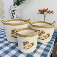 Paniers de rangement en corde de coton à motif coloré Paniers tissés ronds durables écologiques Poignées Organisateurs durables Cadeau pour la maison