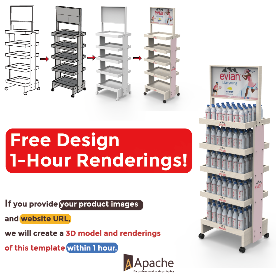 Customized Foldable Wood Five-Tier Floor Stand Mineral Water Beverage Display Rack for Supermarkets and Retail Stores — view 3