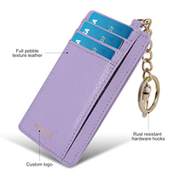 Dompet Kartu Wanita Custom 3 in 1 Model Vintage Mewah PU Kulit, Dompet Ramping dengan Kantong Resleting dan Gantungan Kunci