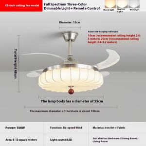 קרם רוח עתיק באמצע מנורת רוח יוקרה נברשת שקטה עם מאוורר תקרה לשימוש ביתי חדר שינה - Product Image 6