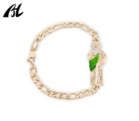Bracelets à breloques de bijouterie fantaisie en gros, religieux, San Judas, en laiton plaqué or 14 carats, avec strass en cristal, réglables, unisexe