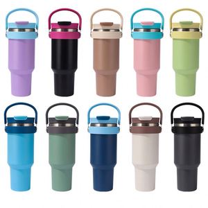 30oz Stainless Steel Insulated Tumbler <b>with</b> Handle and Flip Straw <b>Lid</b>, Leakproof Vacuum Travel Mug BPA-Free <b>Reusable</b> <b>Cup</b> for Car - Product Image 1