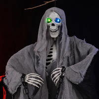 Décorations de squelettes de Grim Reaper suspendus 210x70cm avec yeux lumineux, imperméables, accessoires d'Halloween pour l'extérieur, fournitures pour fêtes d'attractions hantées