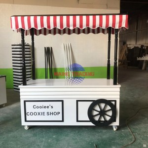Chariots de nourriture de rue mobiles pour la vente de glaces et de collations, design classique, avec présentoir à fleurs - Product Image 3