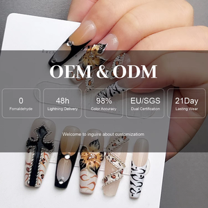 Faux ongles longs à presser effet stiletto, <span class=keywords><strong>rose</strong></span> nude, avec décoration française et ligne néon <span class=keywords><strong>rose</strong></span>, pour femme, idéal pour les soirées – Direct Usine - Product Image 6