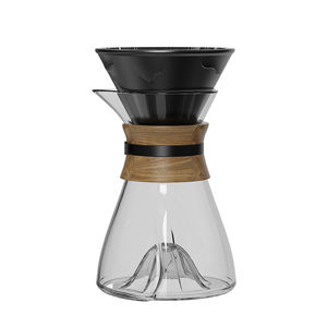 Cafetera de Vidrio Borosilicato de Lujo con Base de Madera y Diseño de Volcán, Juego de Cafetera para Verter - Product Image 1