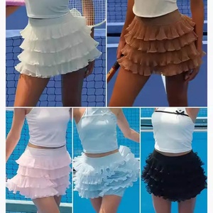 ชุดกีฬาเทนนิสผู้หญิงแบบเซ็กซี่ สายไขว้หลังเปลือย พร้อมกระโปรงตาข่ายสองชั้น ระบายอากาศได้ดี เหมาะสำหรับแบดมินตัน มีโลโก้ด้านหน้า - Product Image 5