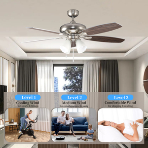 Ventilateur de plafond en verre décoratif pour la maison, avec 5 pales, 52 pouces, avec lumière LED et chaîne de tirage, pour salon - Product Image 2