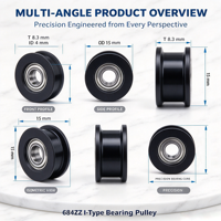 Rouleau de guidage industriel OEM personnalisé avec roulement 684ZZ POK, certifié RoHS REACH, alésage 4 mm