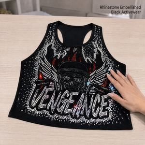 Transfert thermocollant VENGEANCE Ailes <span class=keywords><strong>de</strong></span> crâne en strass et cristaux effet flamme pour T-shirt <span class=keywords><strong>de</strong></span> gym, punk, motocross - Product Image 2