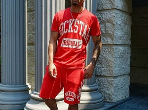 Conjuntos Deportivos de Tallas Grandes para <span class=keywords><strong>Hombre</strong></span> del Fabricante de 2 Piezas Estilo Urbano Y2K Extragrande con LOGO Personalizado 100% Algodón Camiseta Deportiva para Conjuntos de <span class=keywords><strong>Hombre</strong></span> - Product Image 4