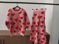 Ensemble de 2 pièces de vêtements pour bébé fille pull en tricot avec nœud en forme de cœur pour la Saint-Valentin