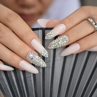 Faux ongles pour bijoux de mariée, 24 pointes, longs et brillantes avec des strass scintillants, pré-dessiné, fait à la main, personnalisés