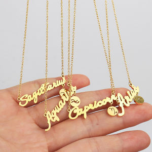 Collier <span class=keywords><strong>Horoscope</strong></span> Plaqué Or 18 carats, Design Creux, Lettre Personnalisée, Collier Signe du Zodiaque, Collier Signe Astrologique, Bijoux Islamiques - Product Image 5