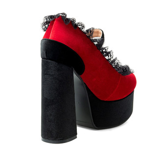 Big Size 47 Lace Rim Thick Platform Patchwork Pumps Chunky High Heels Round Toe Sandals Women Buckle Strap <strong>Red</strong> <strong>Suede</strong> <strong>Shoes</strong> - Product Image 5