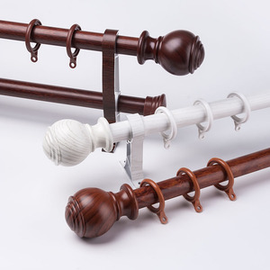 Wholesale Manufacturer Extendable Bathroom Aluminium Alloy Double Bracket Wood Finials Rod <b>Curtain</b> for Home Decor - Product Image 2