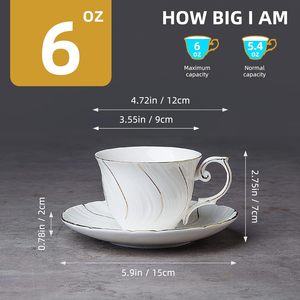 ชุดถ้วยชาและจานรองเซรามิก แก้วกาแฟ 6 ออนซ์ สำหรับกาแฟ ลาเต้ คาเฟ่ มอคค่า และชุดน้ำชา 4 ชิ้น สีขาว - Product Image 6